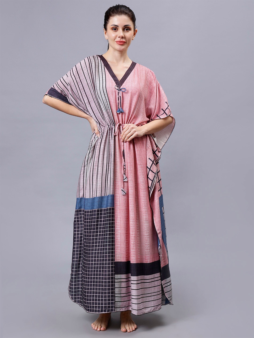 

NIGHTSPREE Women Printed Maxi Kaftan Nightdress, Pink