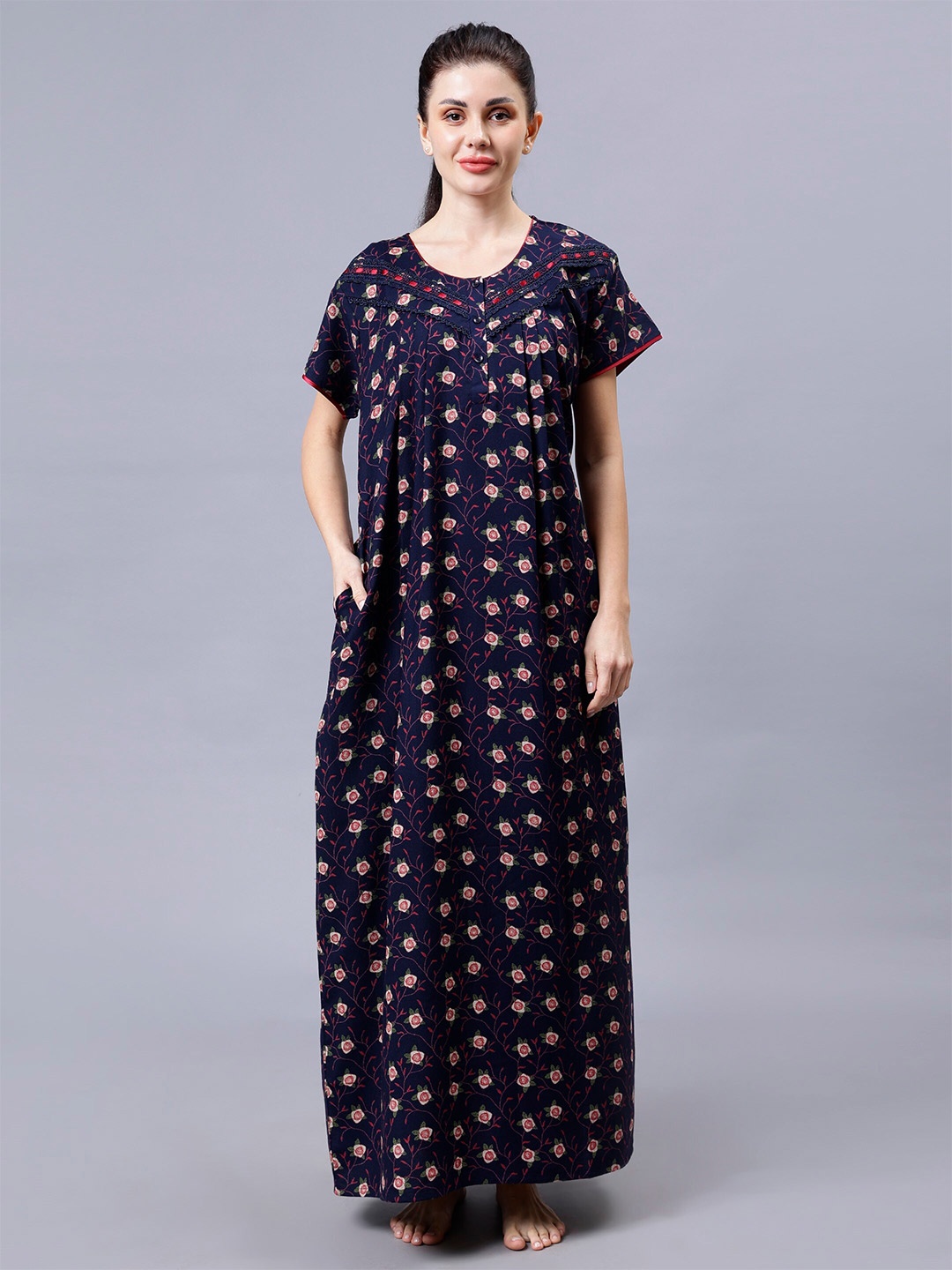 

NIGHTSPREE Floral Printed Maxi Nightdress, Navy blue