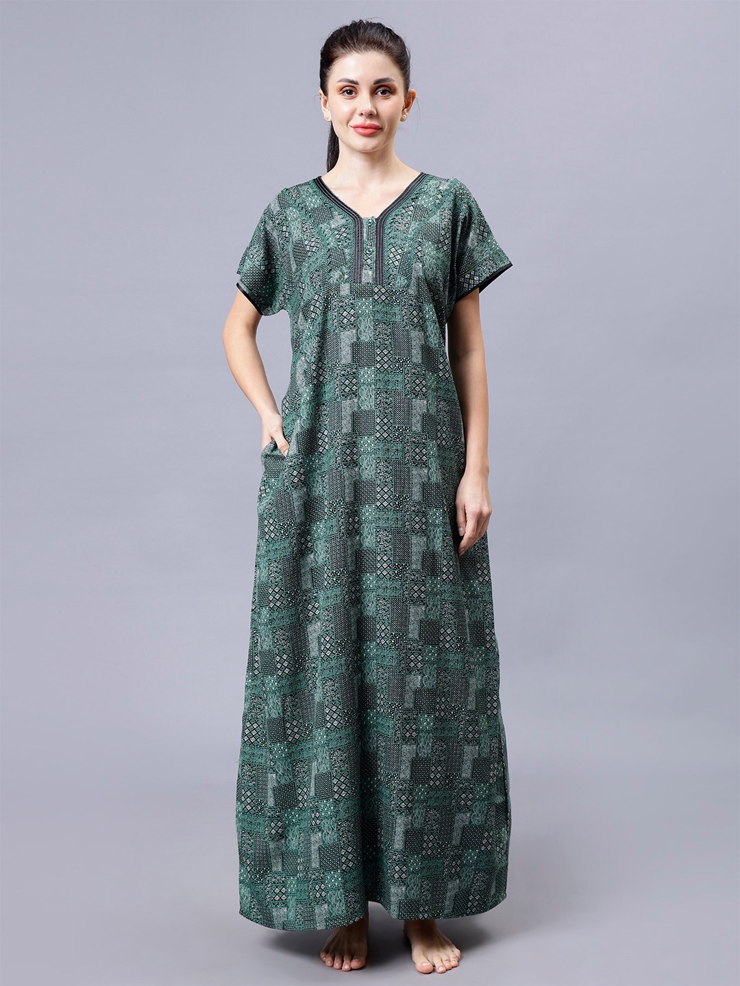 

NIGHTSPREE Printed Maxi Nightdress, Green