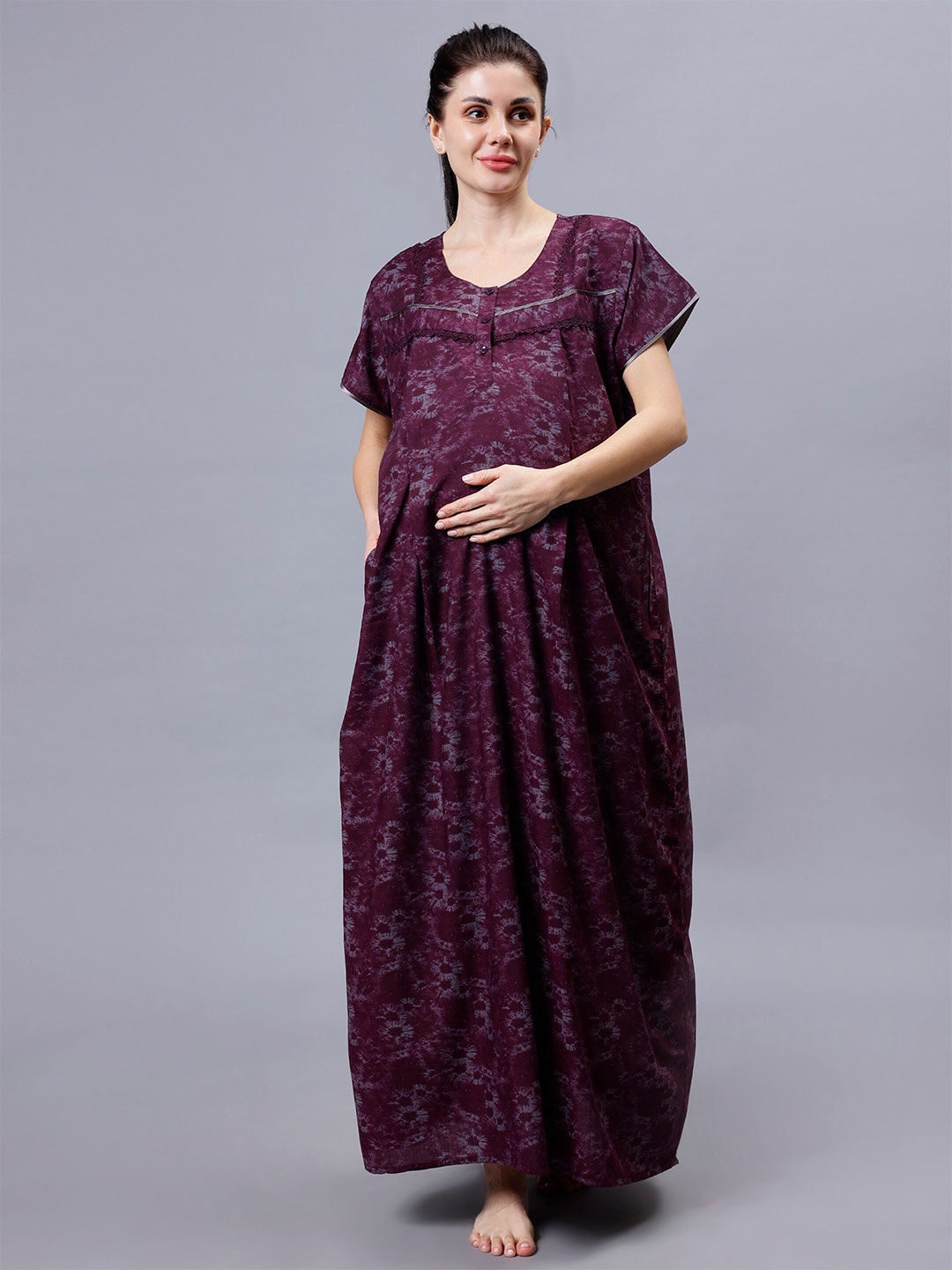 

NIGHTSPREE Printed Maxi Nightdress, Magenta