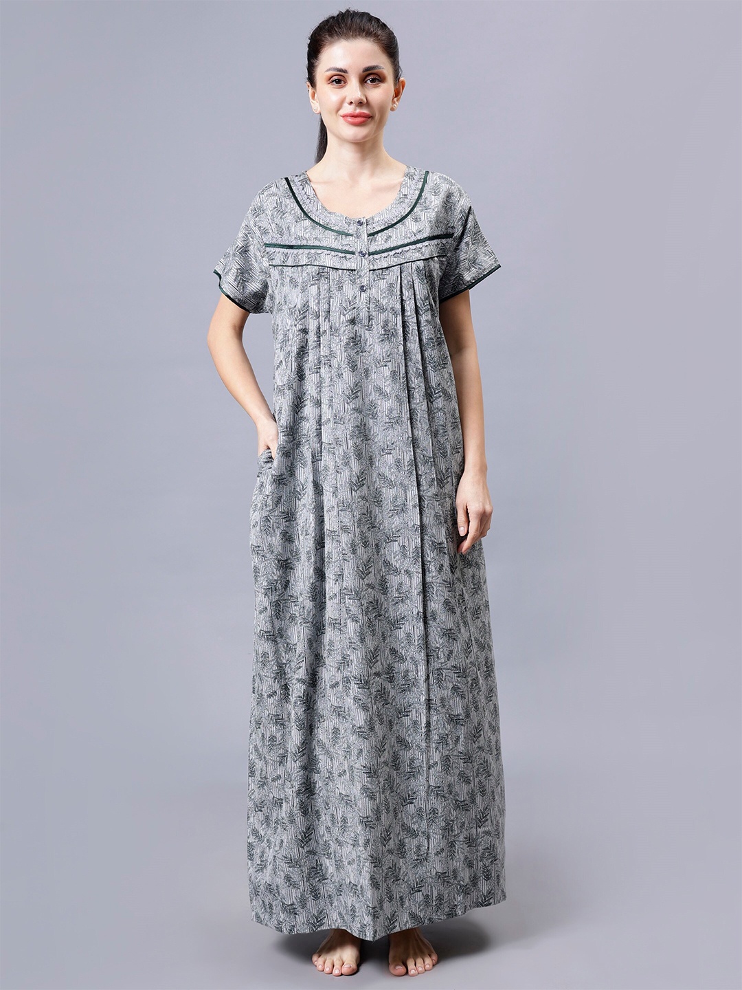 

NIGHTSPREE Printed Maxi Nightdress, Green