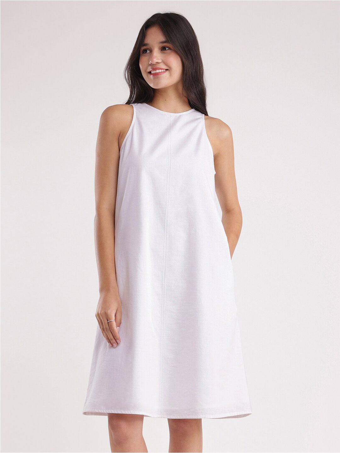 

FableStreet Straight Knee Length A-Line Dress, White