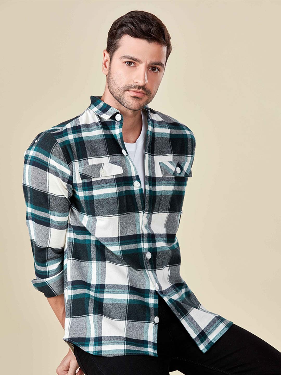 

HAMPTONS Pure Cotton Brushed Effect Flannel Casual Shirt, Teal