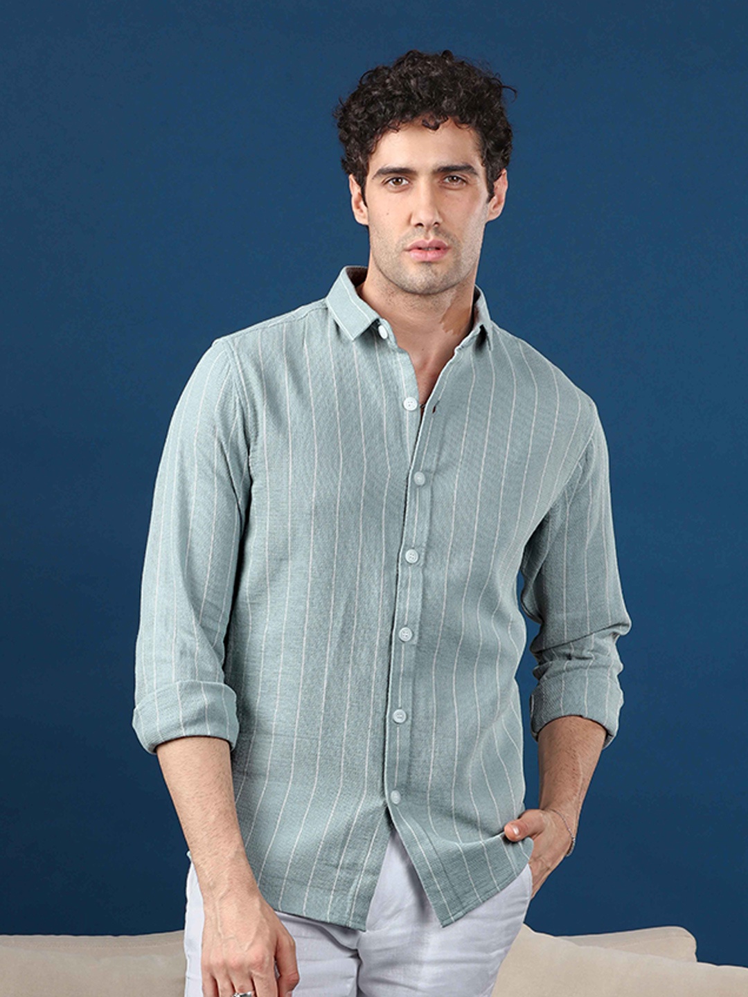 

HAMPTONS Pure Cotton Striped Casual Shirt, Green