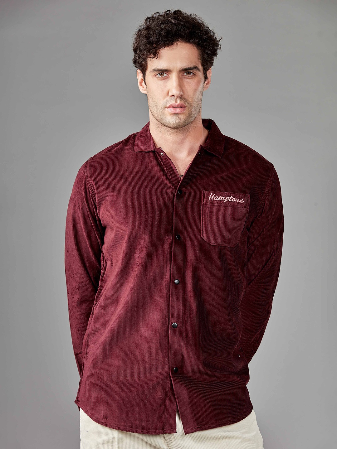 

HAMPTONS Pure Cotton Corduroy Soft Casual Shirt, Burgundy