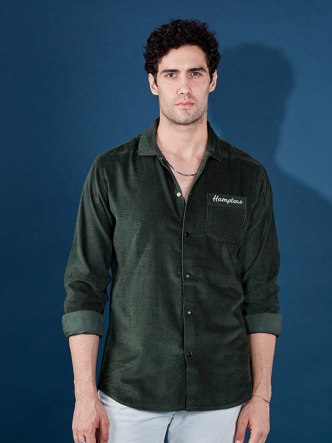 

HAMPTONS Pure Cotton Corduroy Soft Casual Shirt, Green