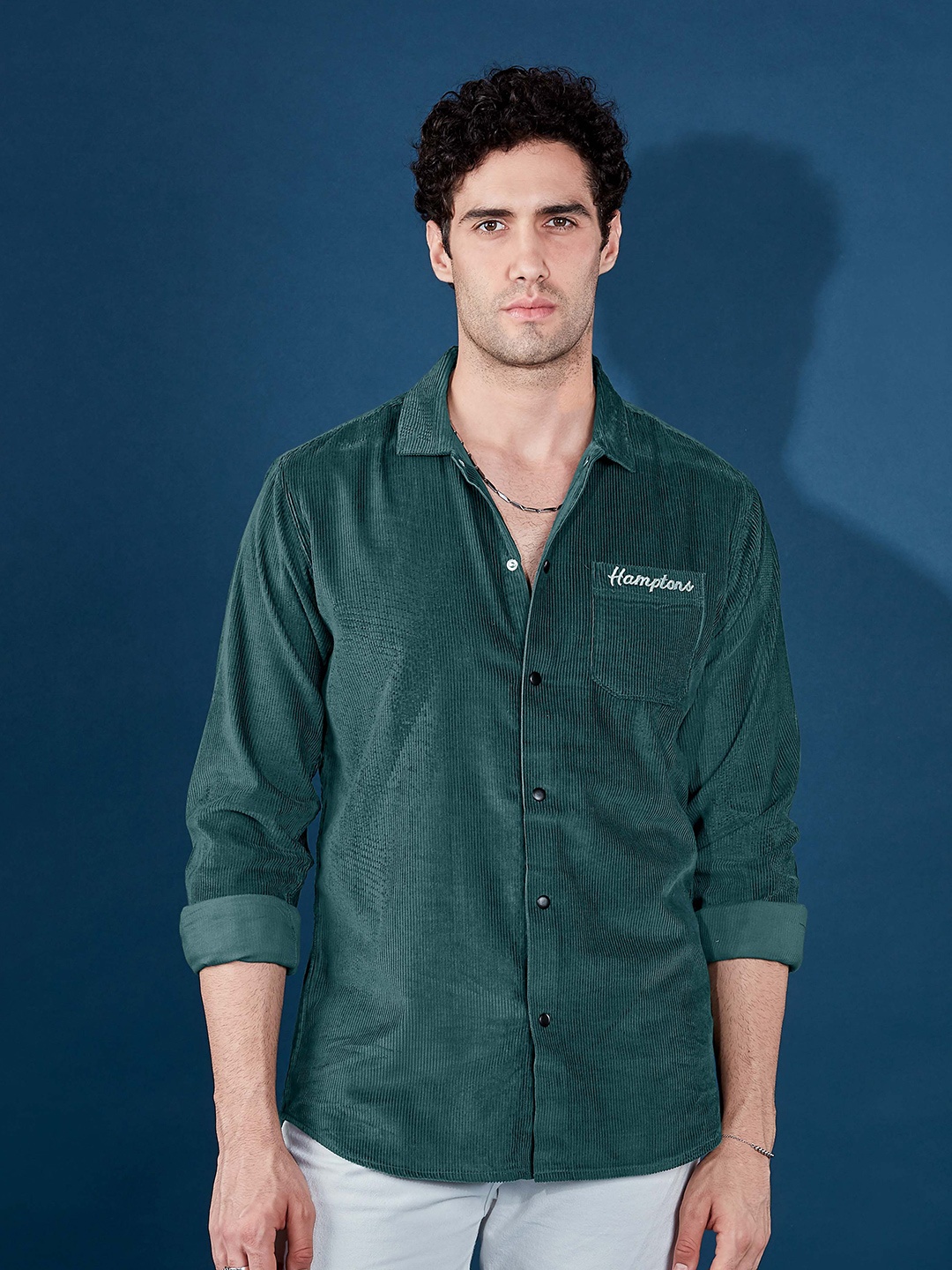 

HAMPTONS Pure Cotton Corduroy Soft Casual Shirt, Green