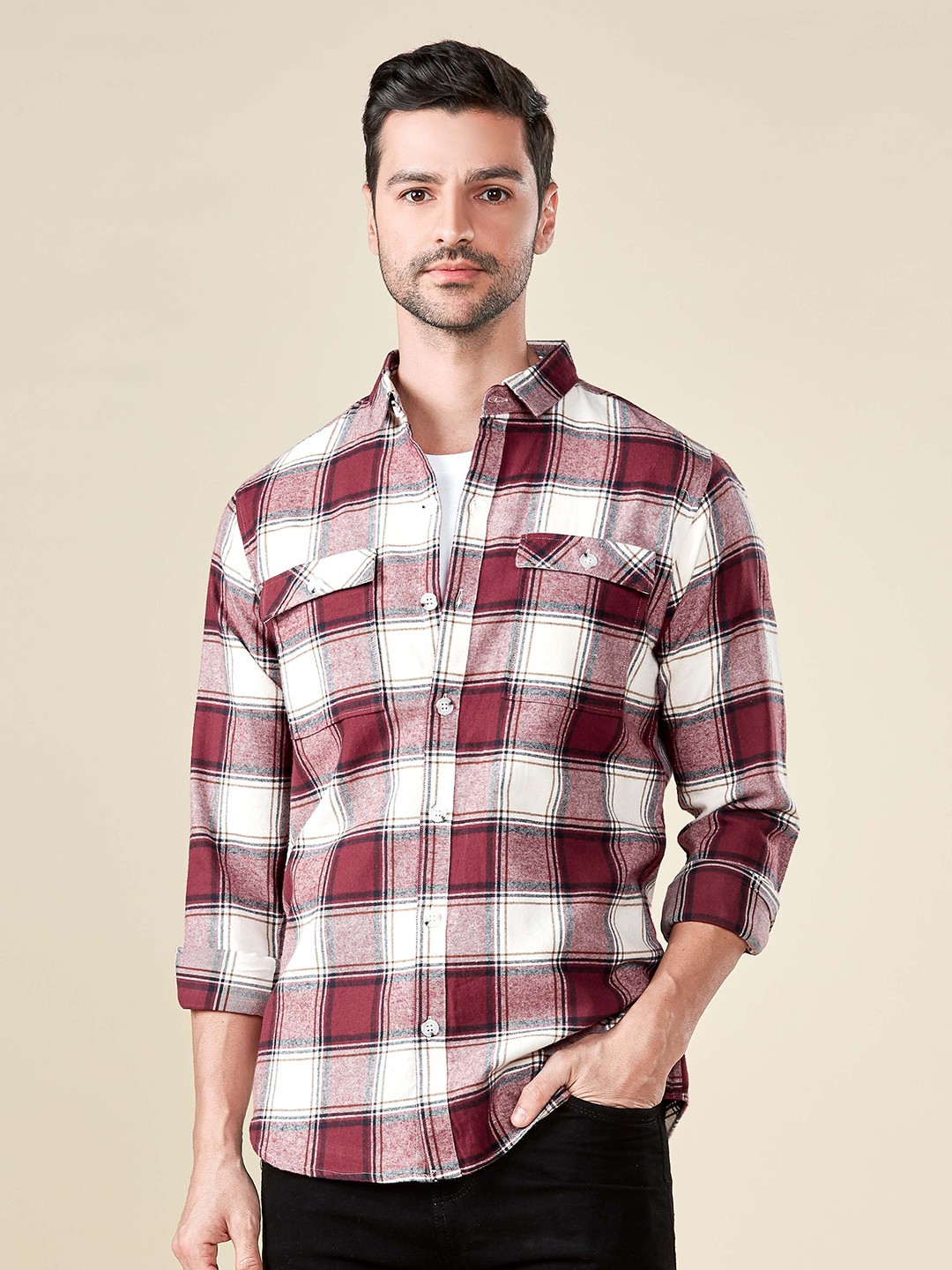 

HAMPTONS Pure Cotton Brushed Effect Flannel Casual Shirt, Red