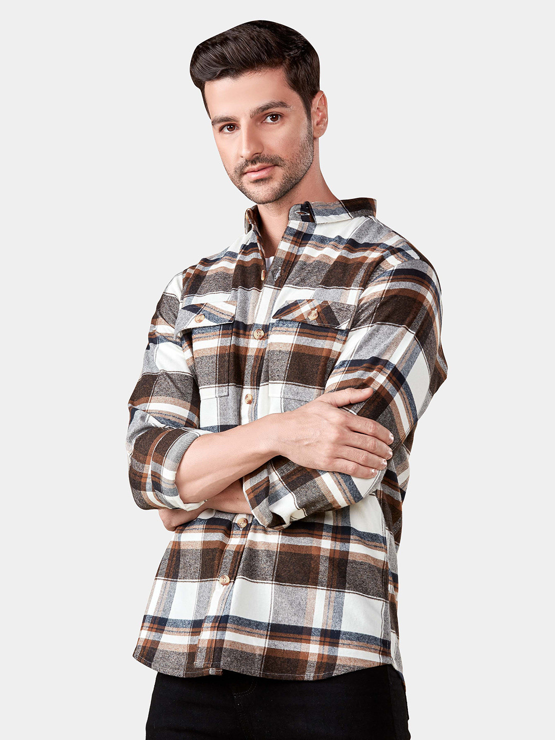 

HAMPTONS Pure Cotton Brushed Effect Flannel Casual Shirt, Brown