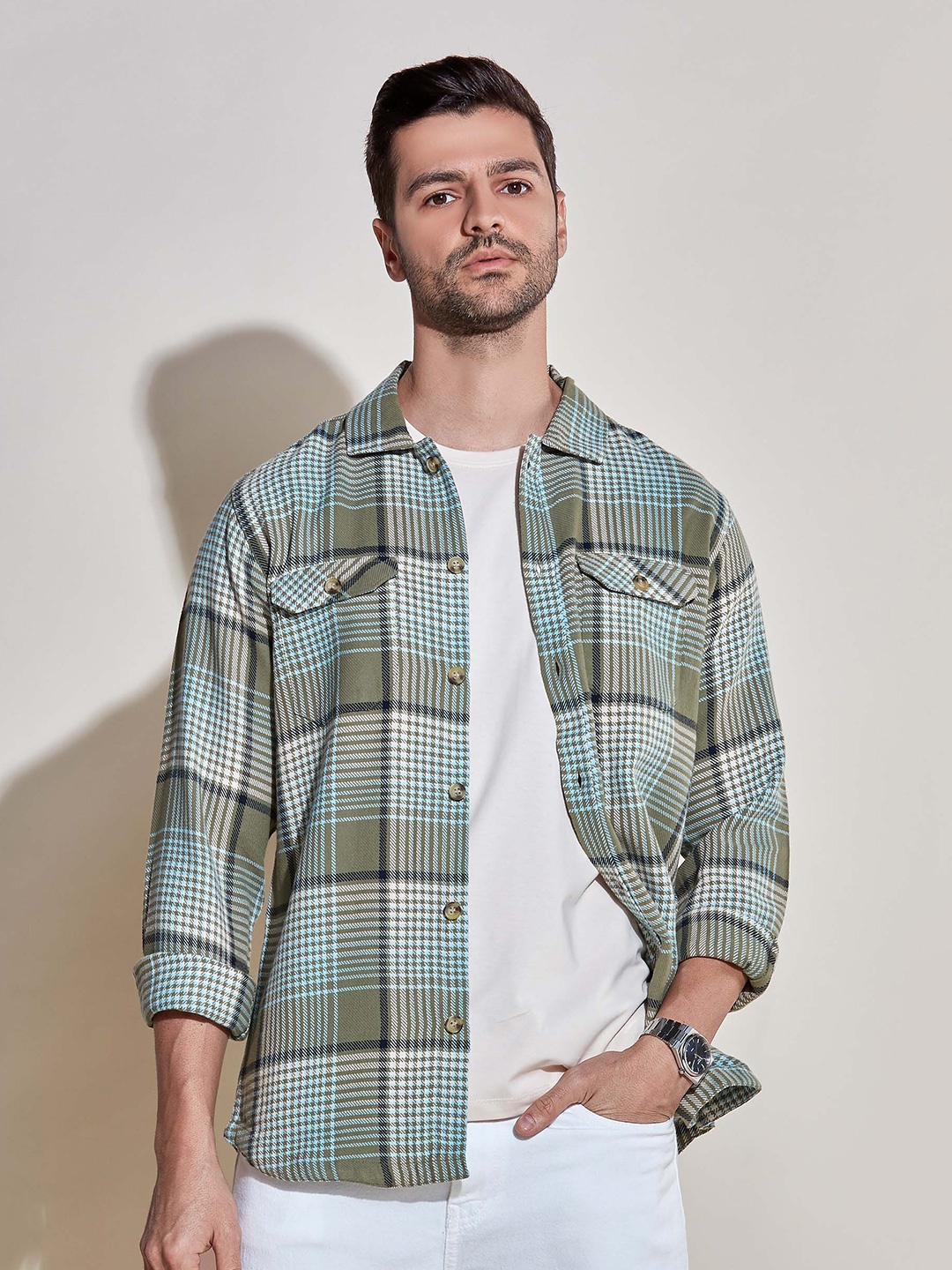 

HAMPTONS Pure Cotton Brushed Effect Flannel Casual Shirt, Green