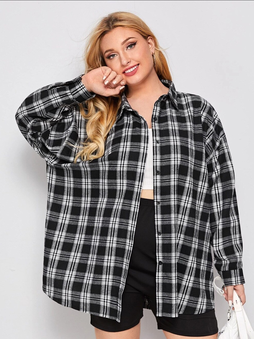 

BUY NEW TREND Oversized Boxy Tartan Checks Cotton Opaque Casual Shirt, Black