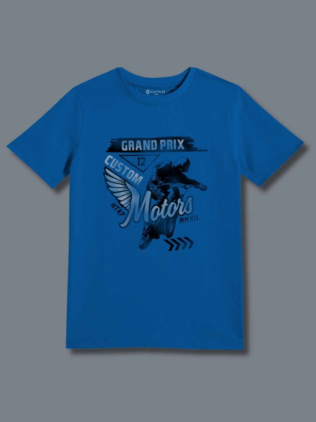 

Huetrap Boys Grand Prix Motors Graphic Printed Cotton T-shirt, Blue