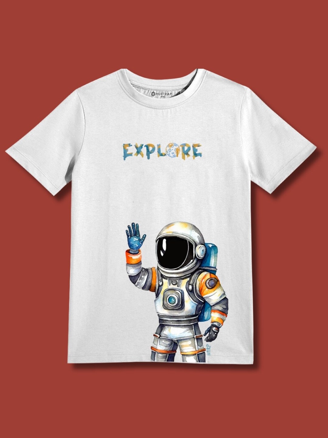 

Huetrap Boys Explore Astronaut Graphic Printed Cotton T-shirt, White