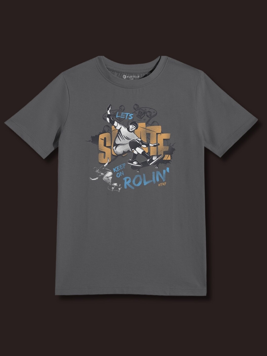 

Huetrap Boys Let's Skate Graphic Printed Cotton T-shirt, Charcoal