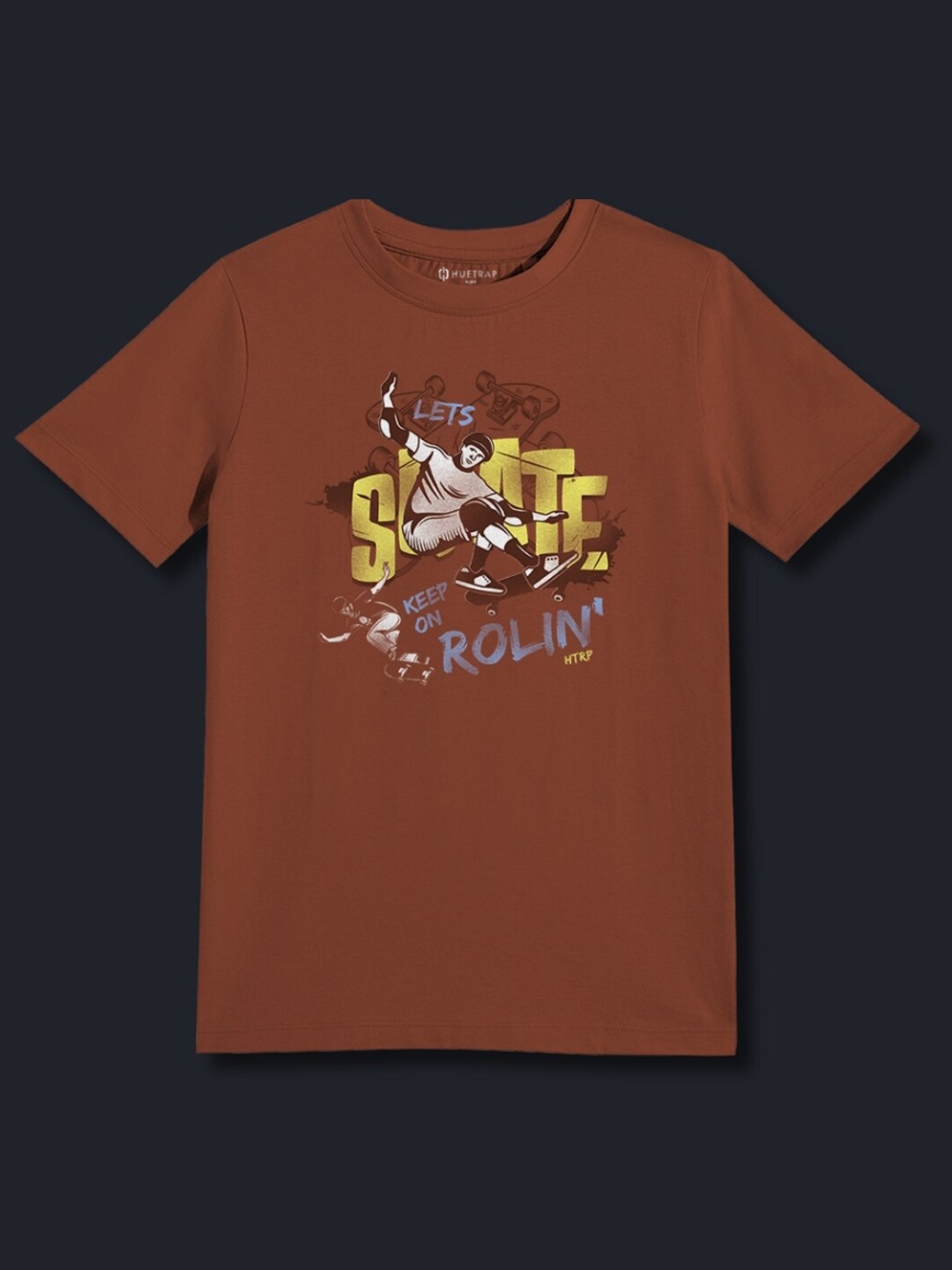 

Huetrap Boys Graphic Printed Round Neck Cotton T-shirt, Orange