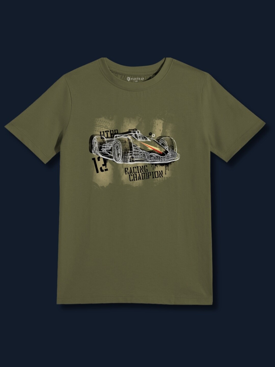 

Huetrap Boys Racing Champion Graphic Printed Short Sleeves Pure Cotton T-shirt, Olive