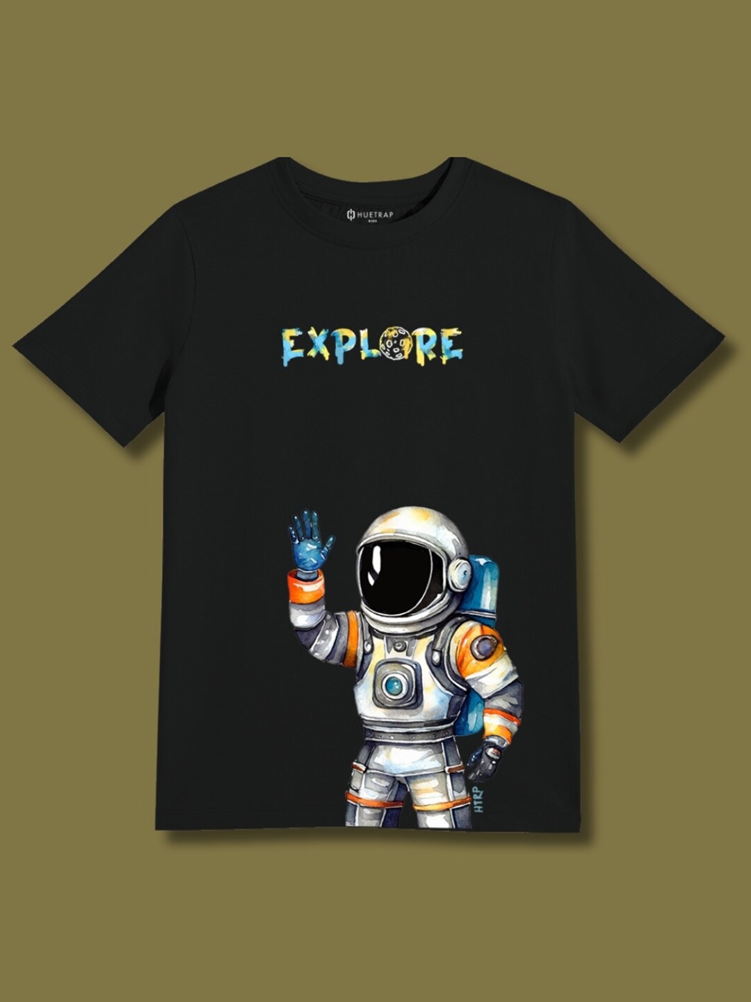 

Huetrap Boys Explore Astronaut Graphic Printed Cotton T-shirt, Black