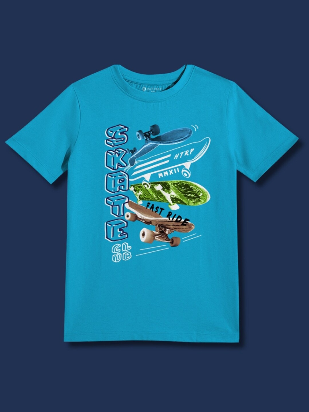 

Huetrap Boys Graphic Printed Round Neck Cotton T-shirt, Turquoise blue