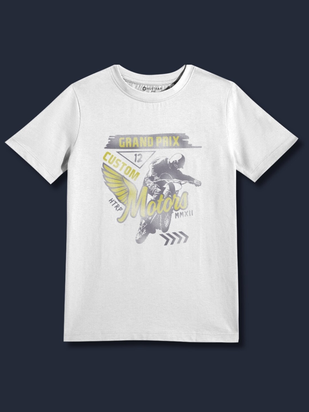 Huetrap Boys Graphic Printed Round Neck Cotton T-shirt, White