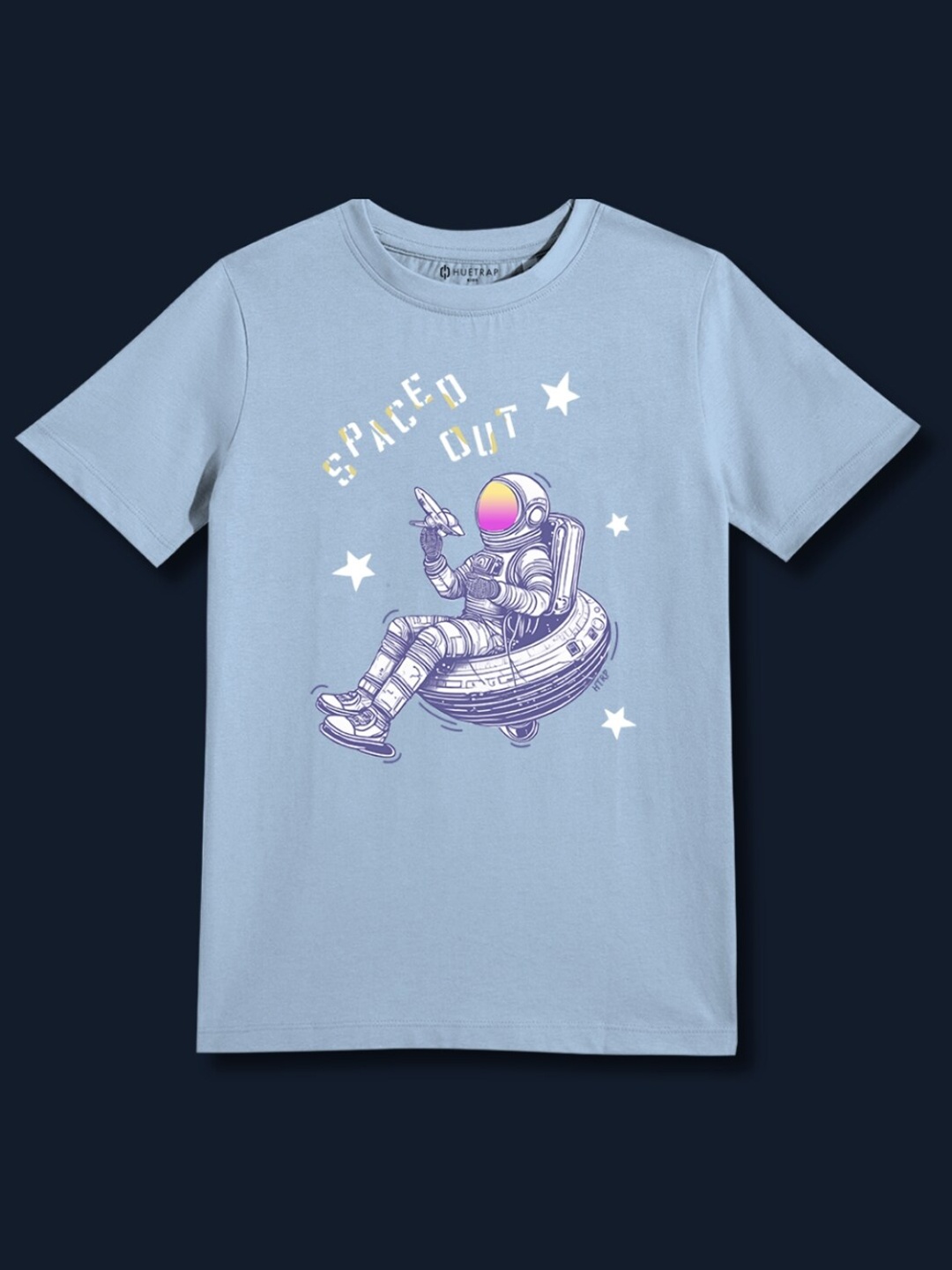 

Huetrap Boys Spaced Out Graphic Printed Cotton T-shirt, Blue