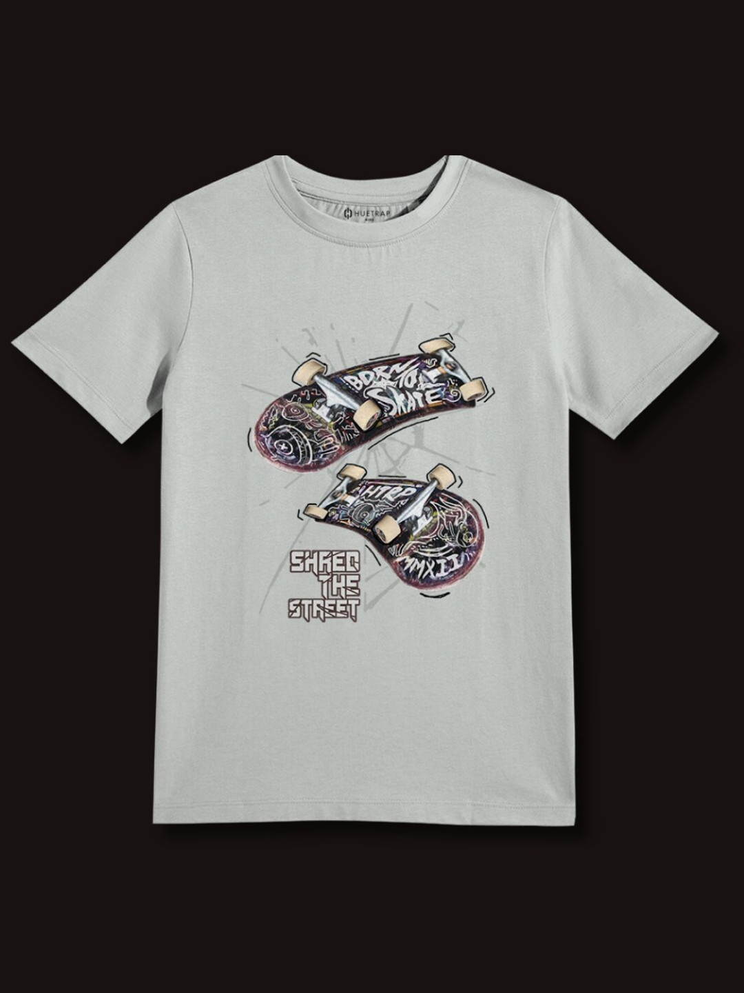 

Huetrap Boys Graphic Printed Round Neck Cotton T-shirt, Grey
