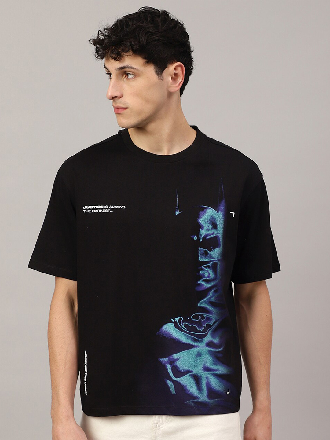 

Free Authority Printed Loose-Fit Pure-Cotton T-Shirt, Black