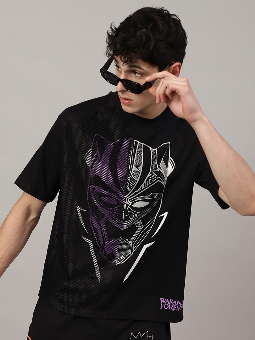 

Free Authority Black Panther Printed Loose-Fit Pure-Cotton T-Shirt