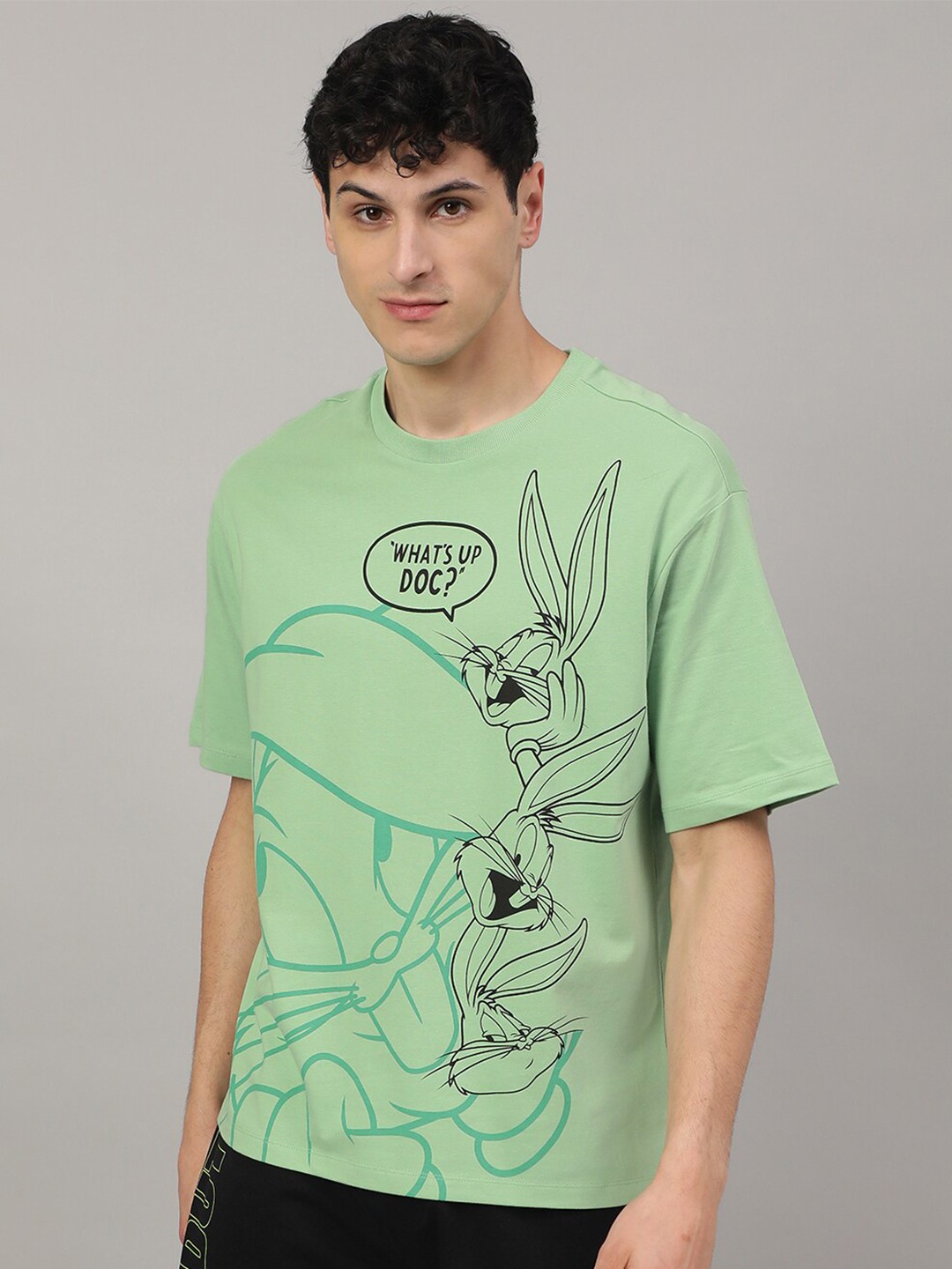 

Free Authority Looney Tunes Printed Loose-Fit Pure-Cotton T-Shirt, Green