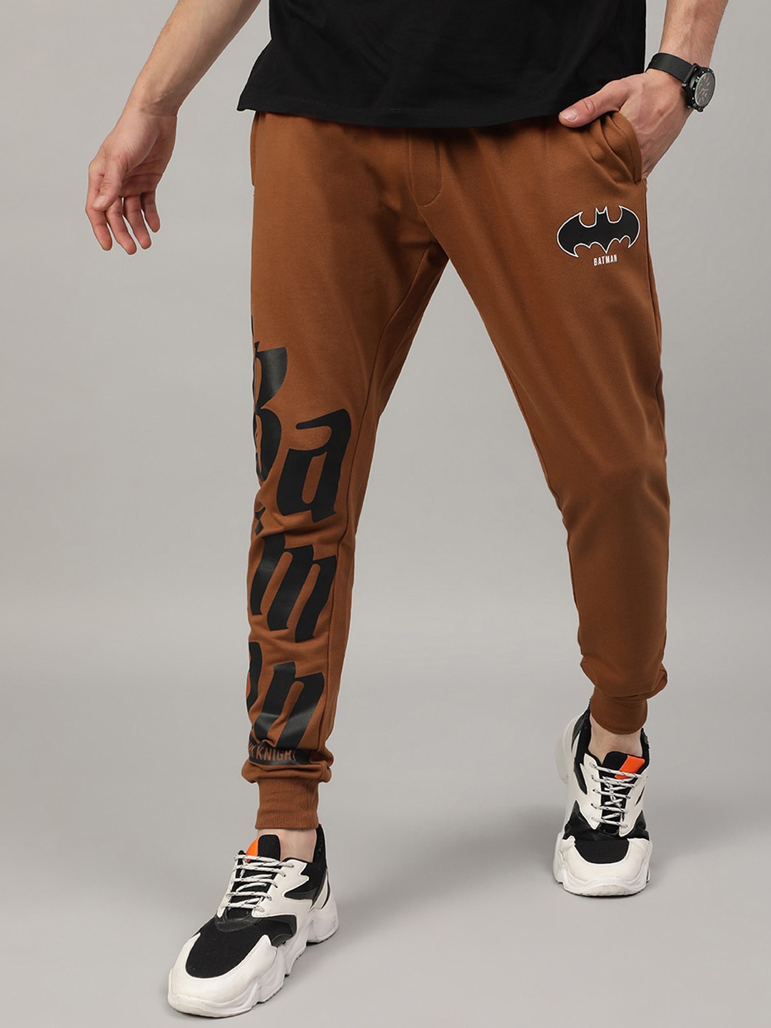 Free Authority Men Regular Fit Batman Printed Joggers, Brown