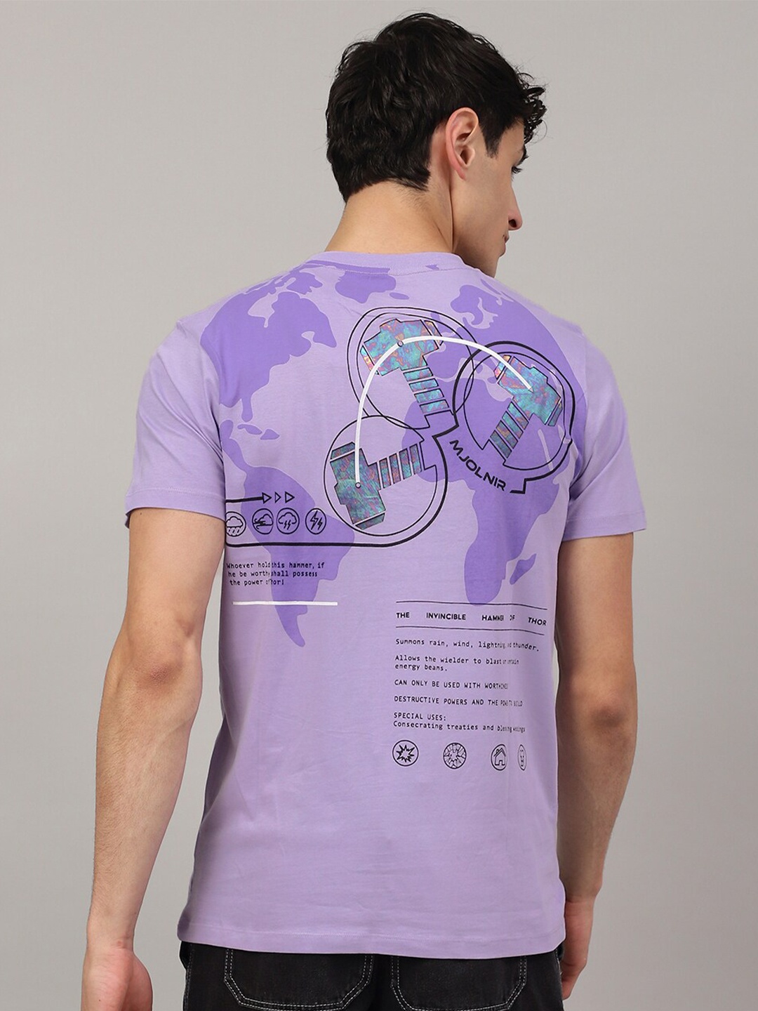 Free Authority Thor Printed Pure-Cotton T-Shirt, Purple