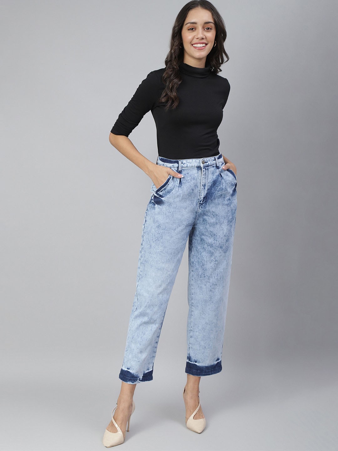 

TALES & STORIES Women Heavy Fade lean Look Cropped Stretchable Denim Jeans, Blue