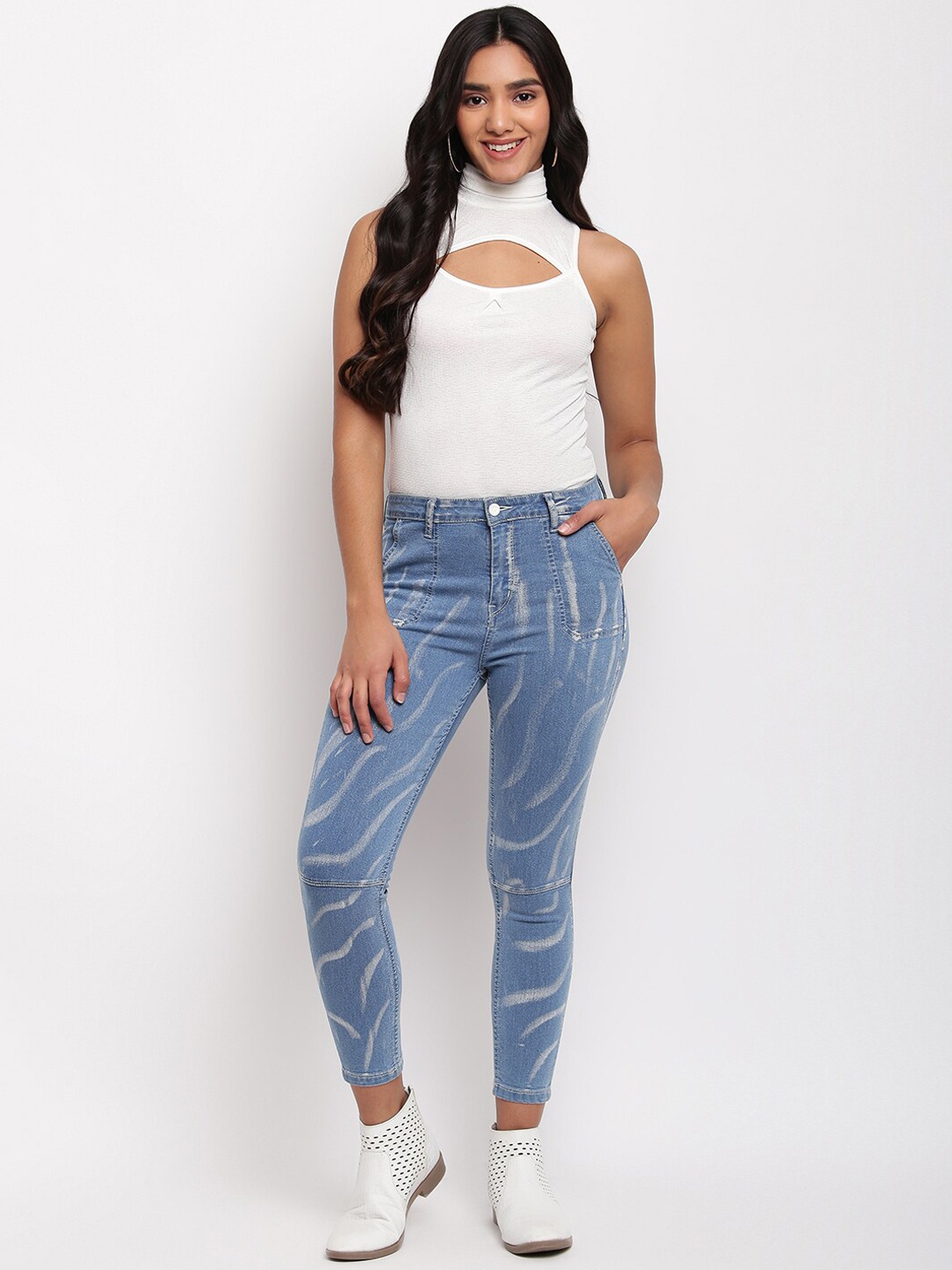 

TALES & STORIES Women Skinny Fit Clean Look Light Fade Printed Denim Jeans, Blue