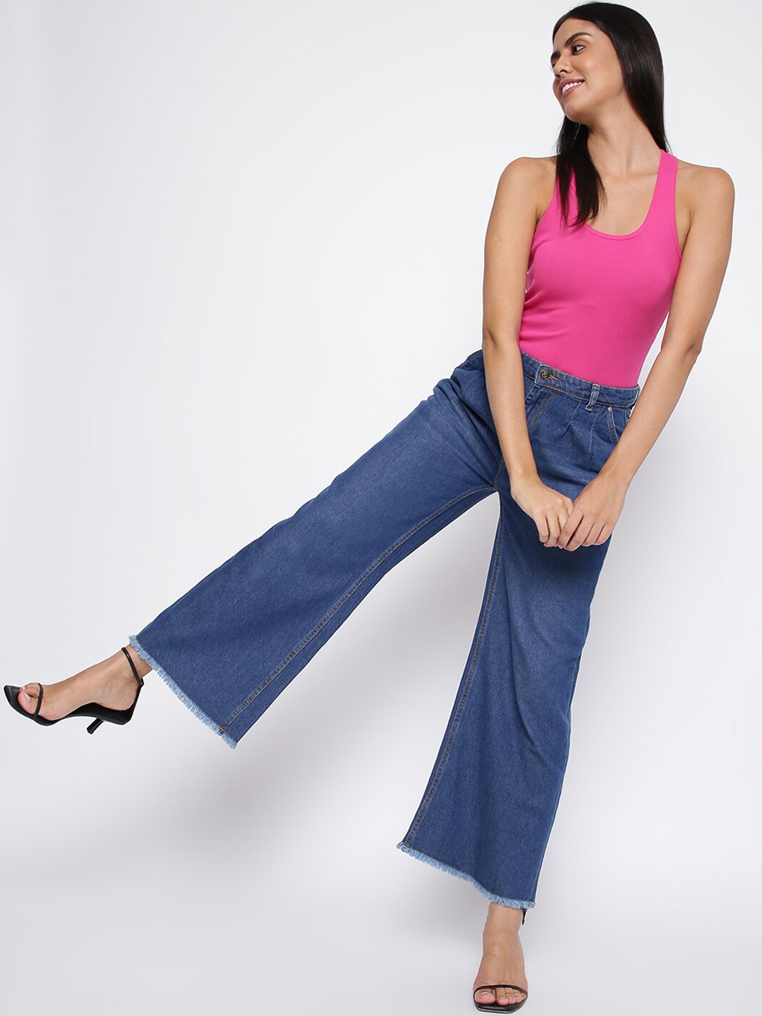 

TALES & STORIES Women Wide Leg Light Fade Denim Jeans, Blue