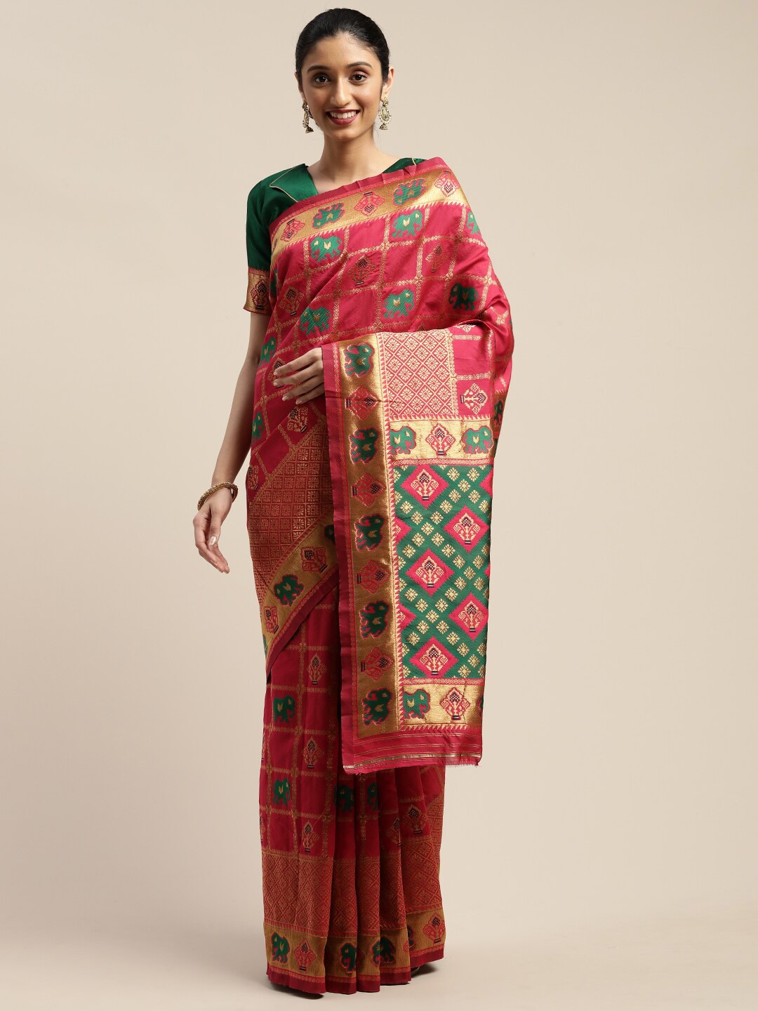 

Mitera Woven Design Zari Maheshwari Saree, Pink
