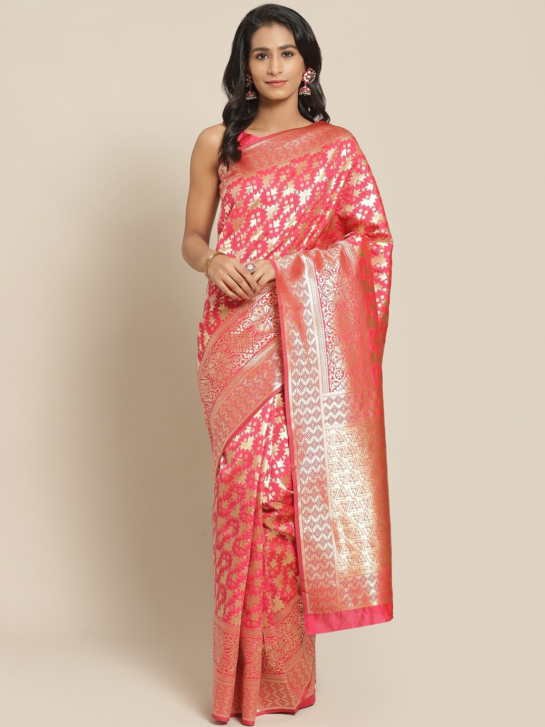 

Mitera Woven Design Zari Kanjeevaram Saree, Rose