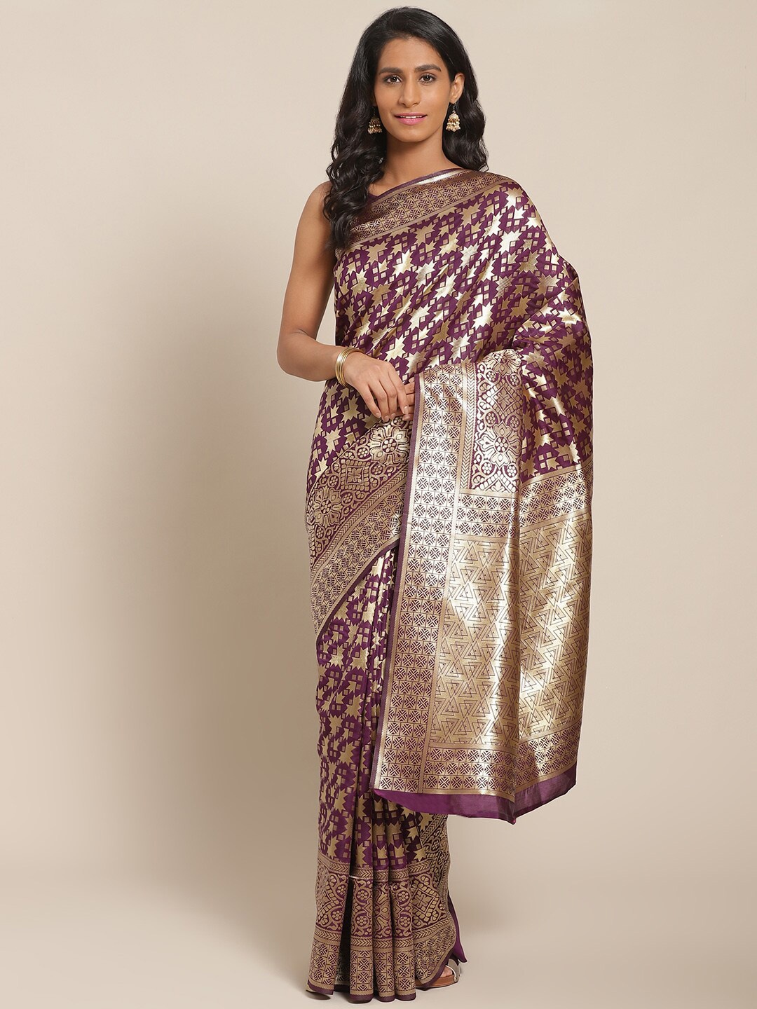 

Mitera Woven Design Zari Kanjeevaram Saree, Purple