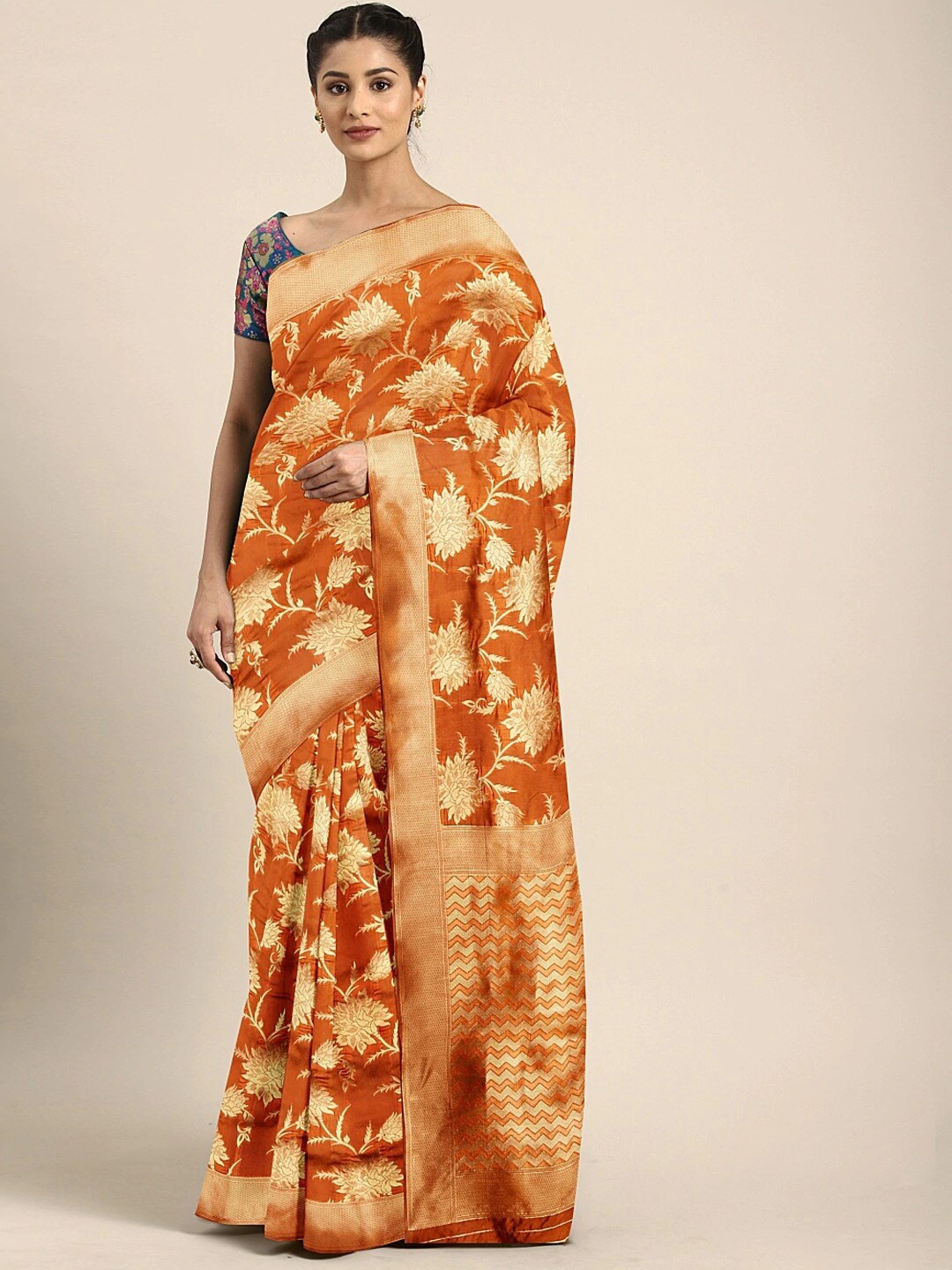 

Mitera Woven Design Zari Kanjeevaram Saree, Orange