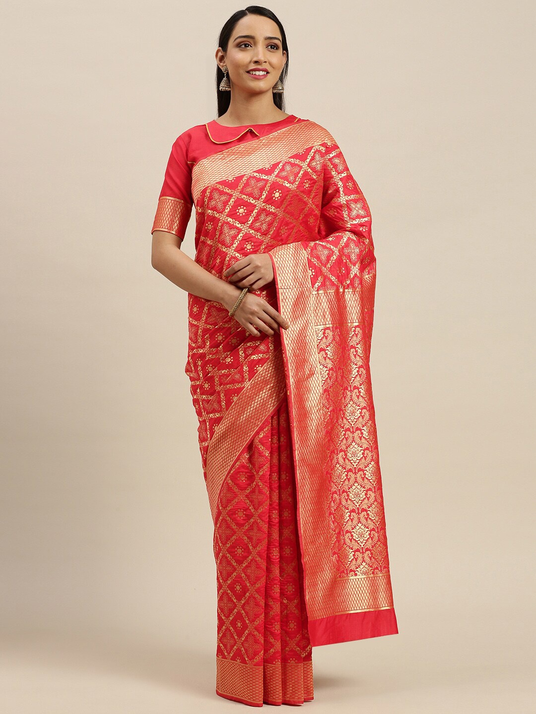 

Mitera Woven Design Zari Kanjeevaram Saree, Red