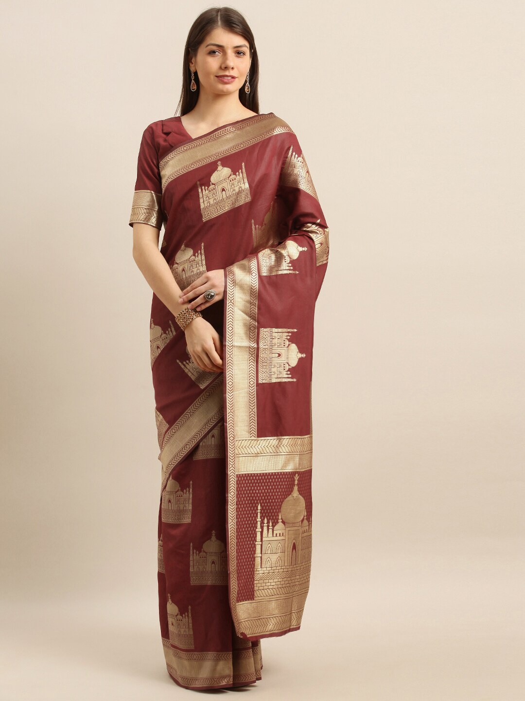 

Mitera Woven Design Zari Kanjeevaram Saree, Maroon