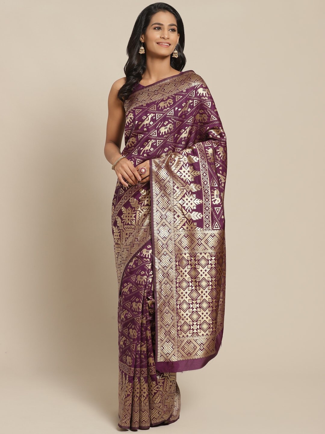 

Mitera Woven Design Zari Kanjeevaram Saree, Purple