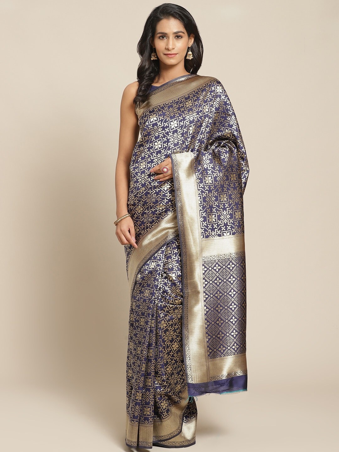 

Mitera Woven Design Zari Kanjeevaram Saree, Navy blue