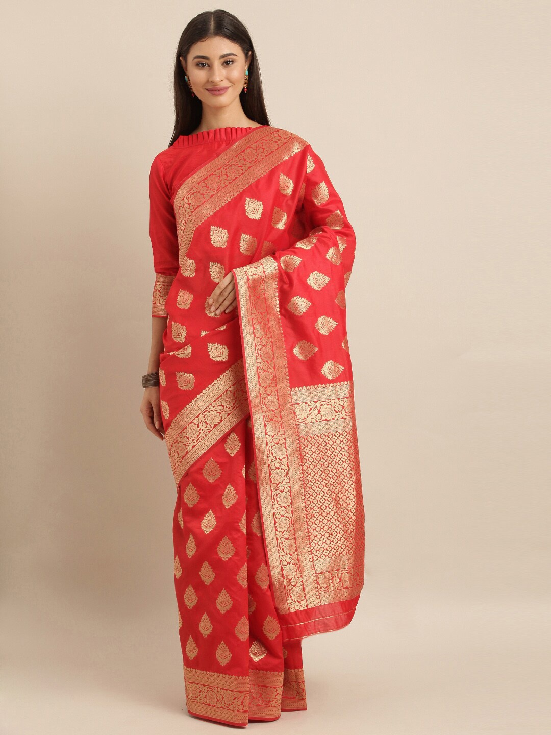 

Mitera Woven Design Zari Kanjeevaram Saree, Red