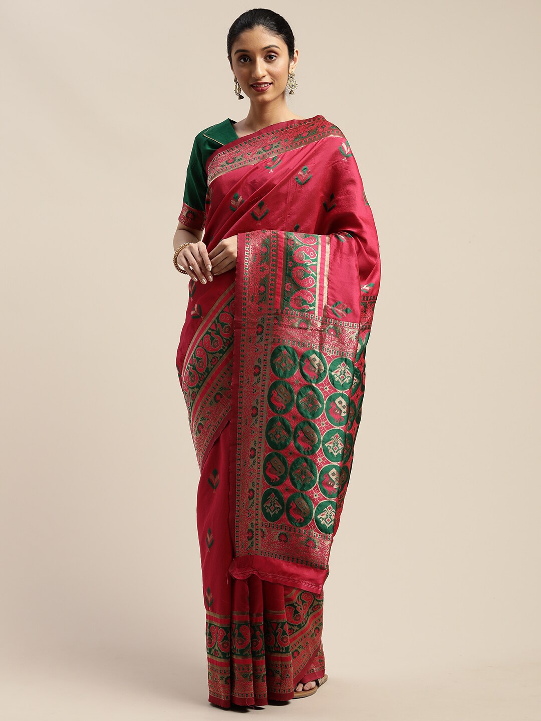 

Mitera Woven Design Zari Maheshwari Saree, Pink