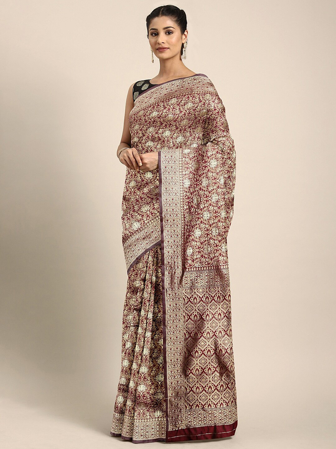 

Mitera Woven Design Floral Zari Saree, Brown