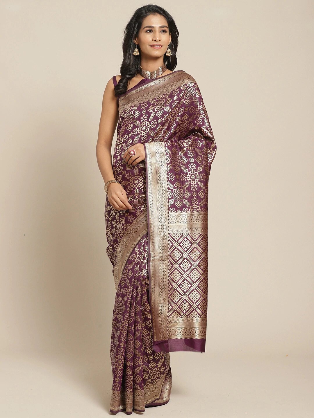 

Mitera Woven Design Zari Kanjeevaram Saree, Purple