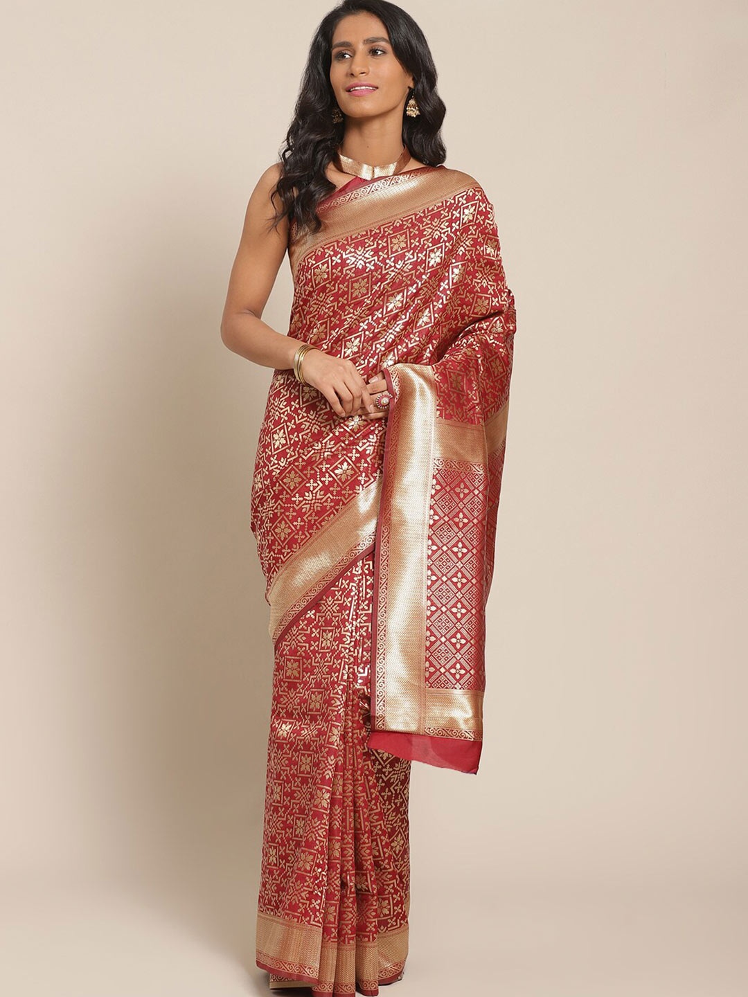 

Mitera Woven Design Zari Kanjeevaram Saree, Maroon