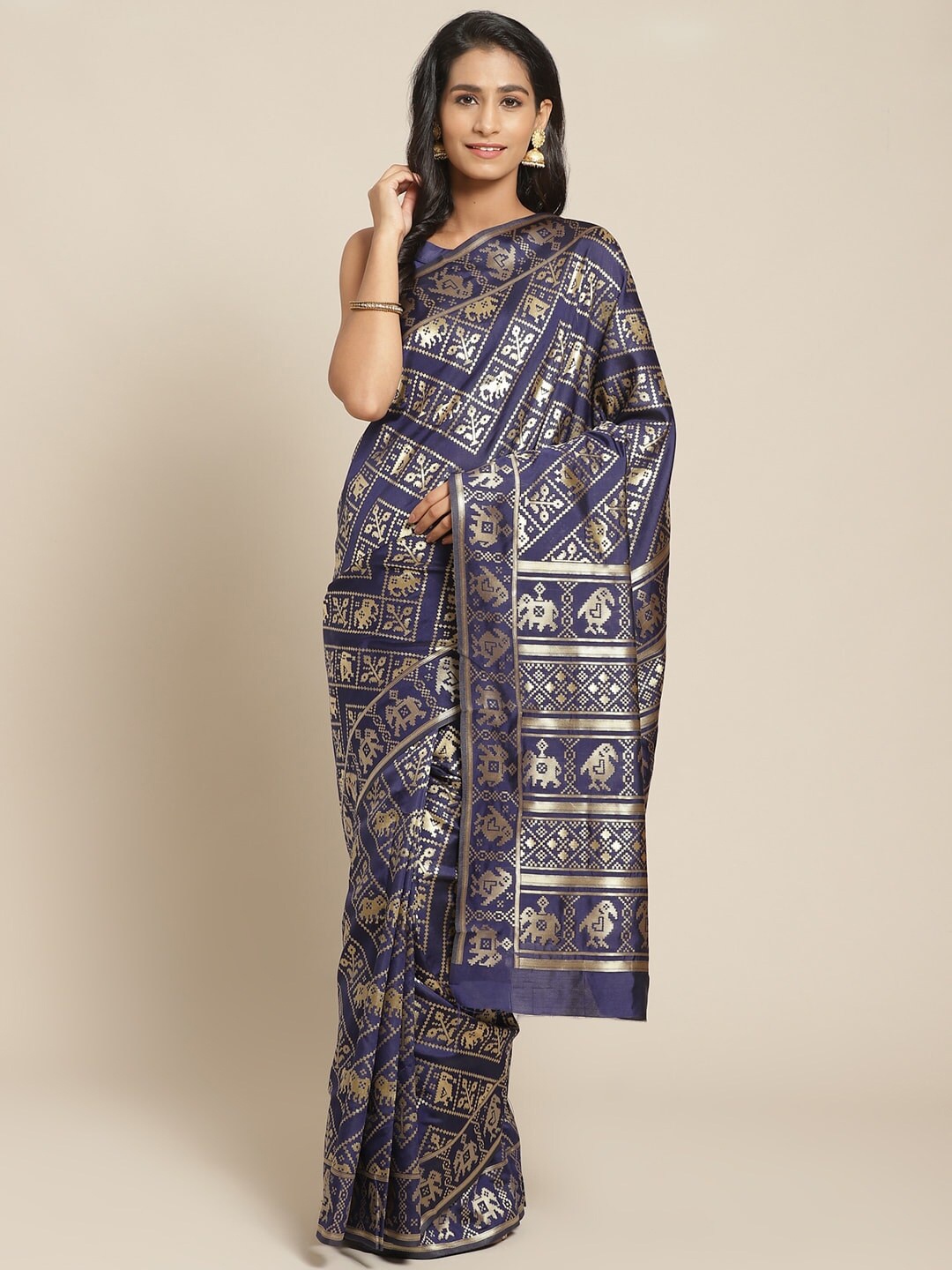

Mitera Woven Design Zari Kanjeevaram Saree, Navy blue
