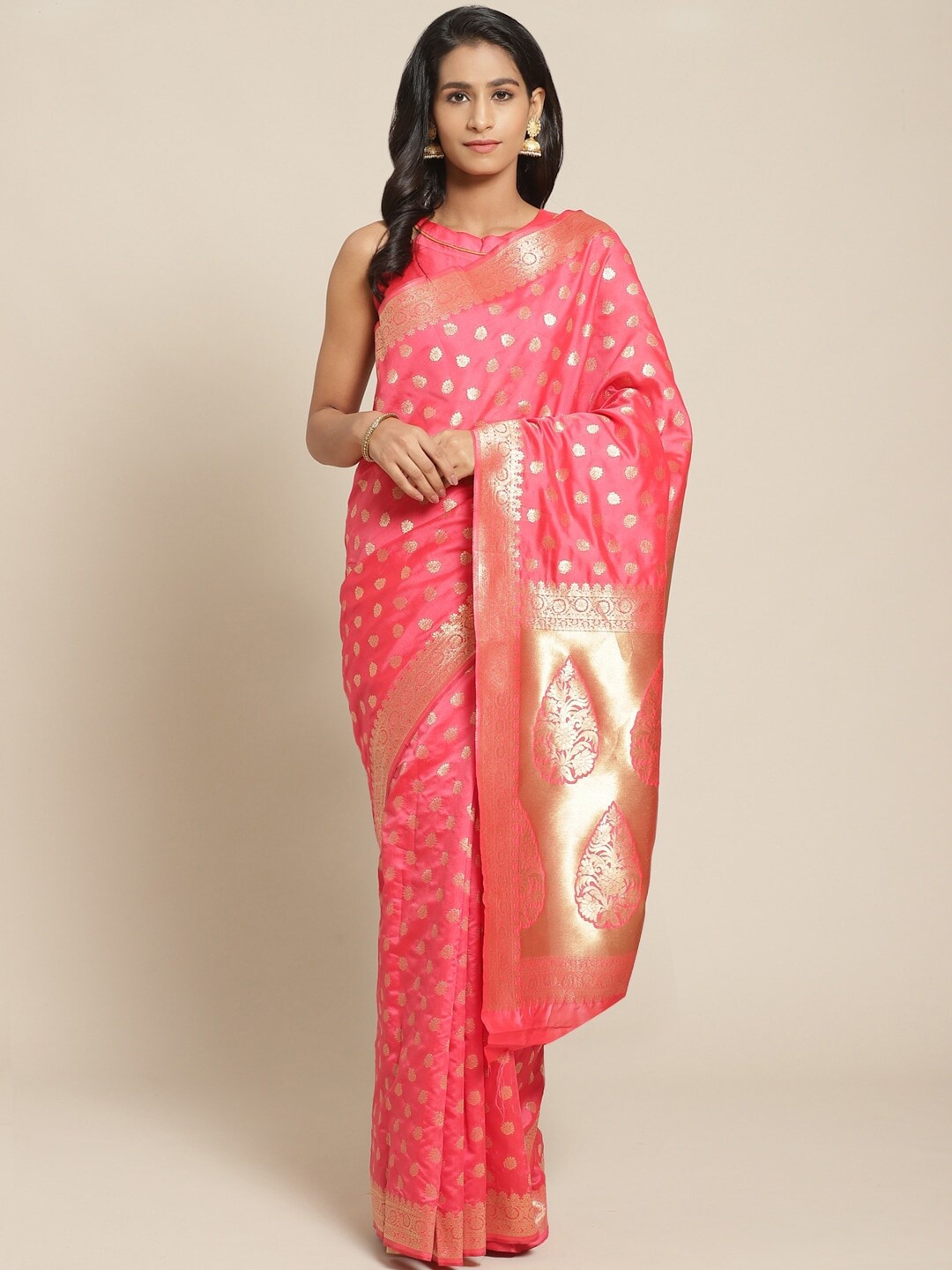 

Mitera Woven Design Zari Kanjeevaram Saree, Pink