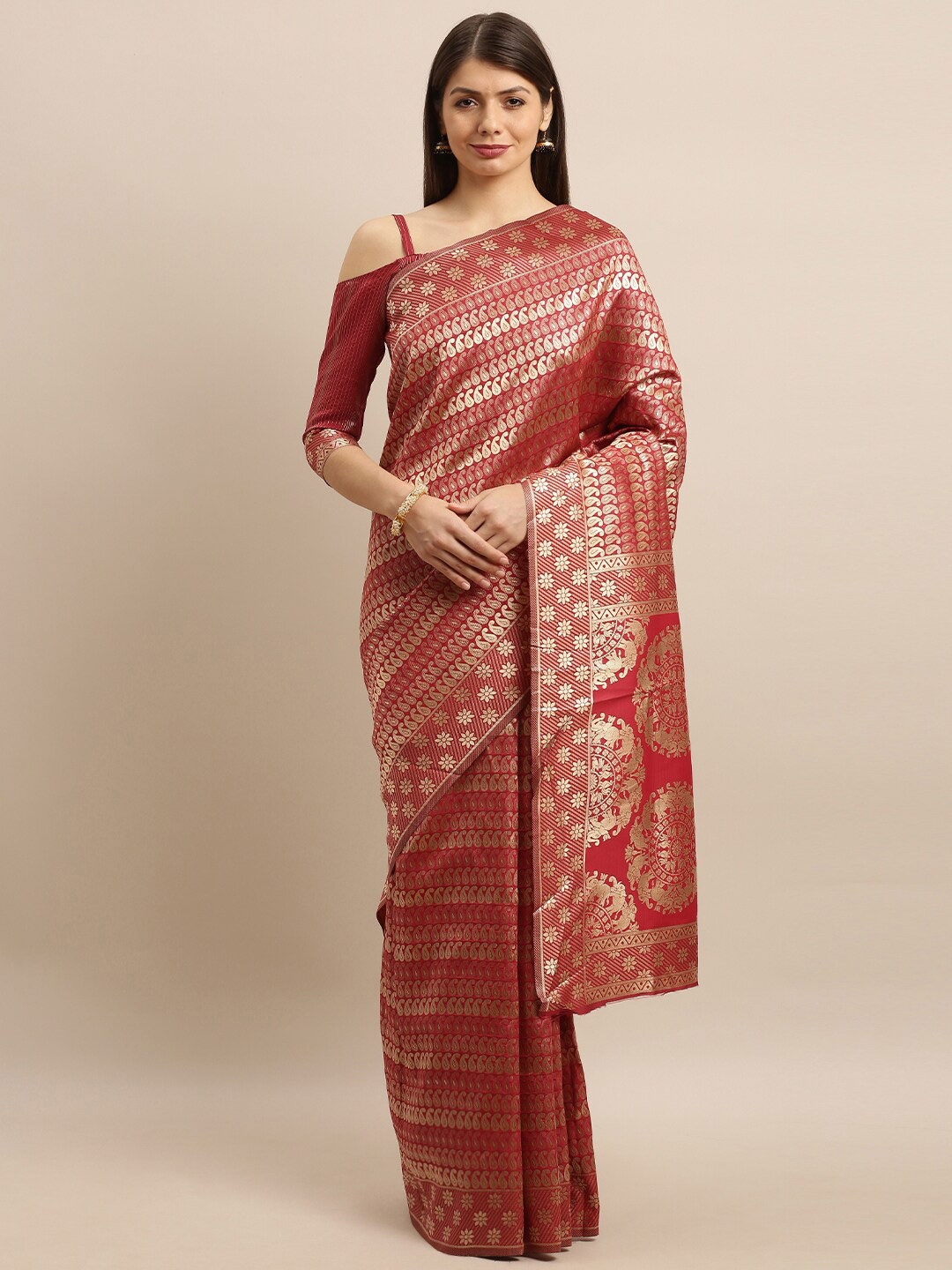 

Mitera Woven Design Zari Kanjeevaram Saree, Maroon