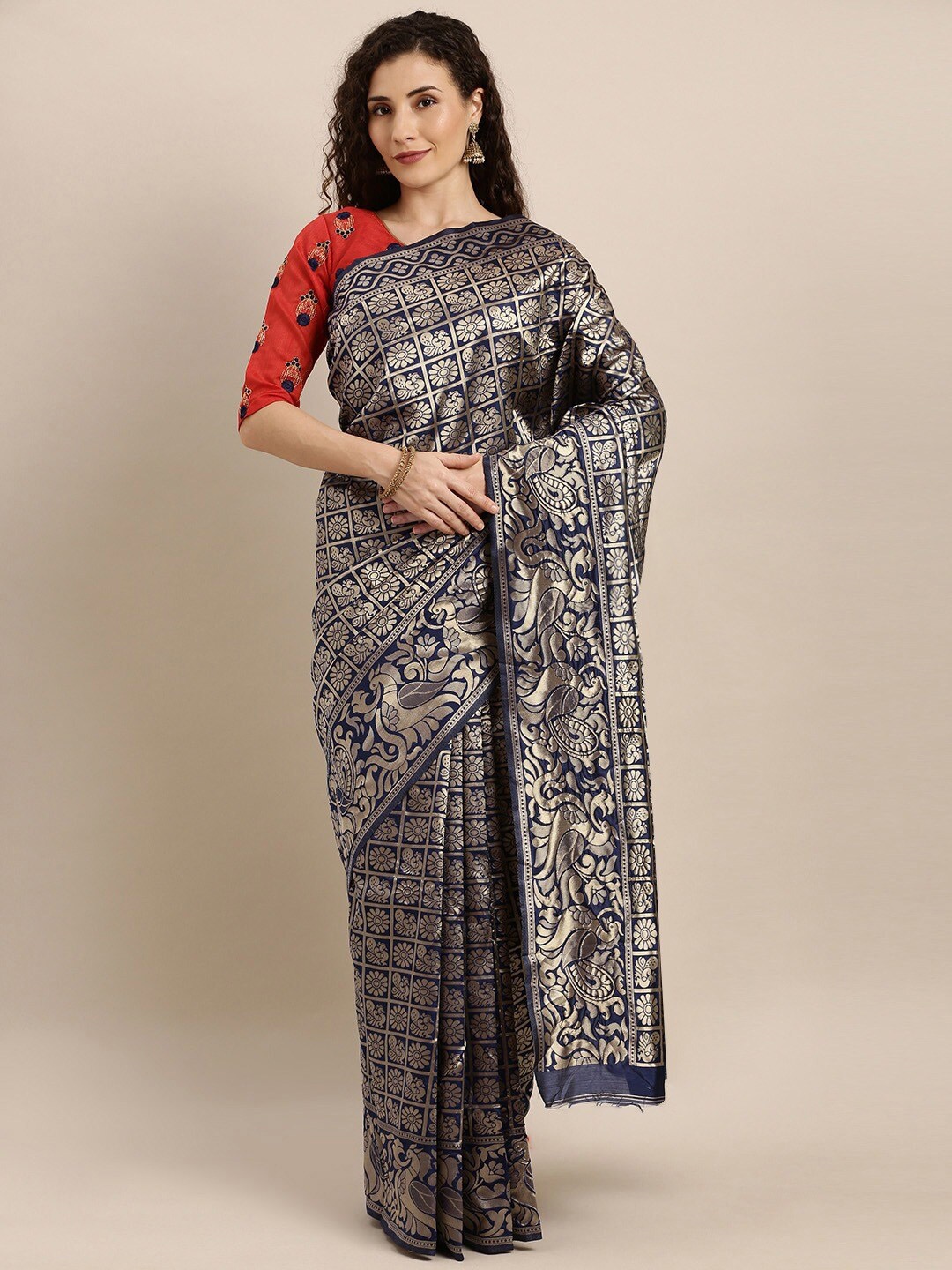

Mitera Woven Design Zari Banarasi Saree, Black
